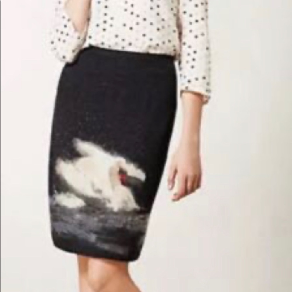 Troubadour Anthropologie sweater skirt with beautiful felted wool swan motif.
